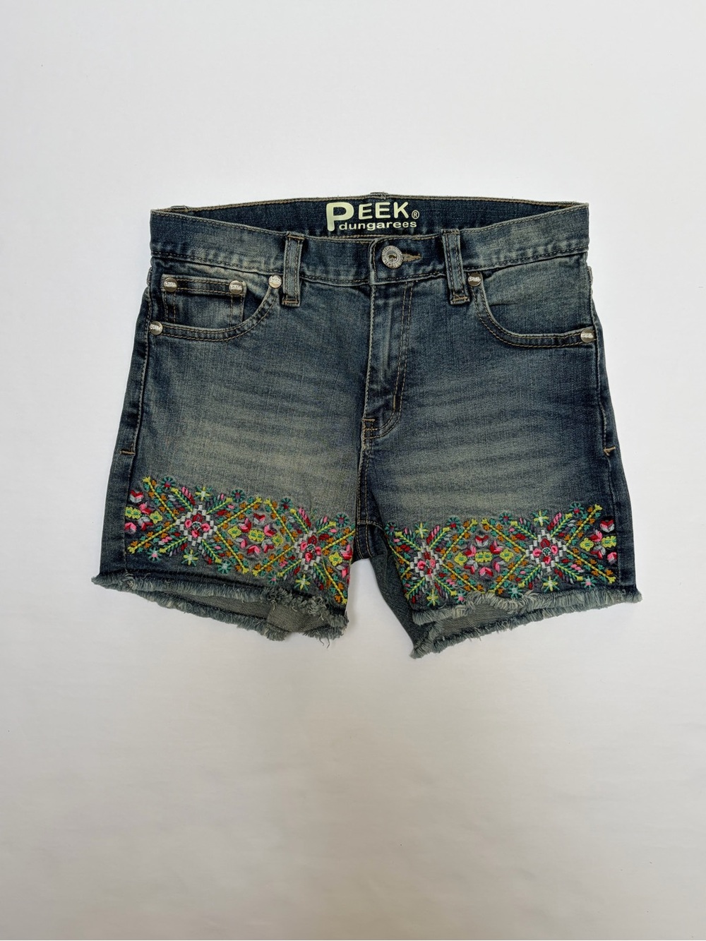 Peek Kids Blue Embroidered Jean Shorts